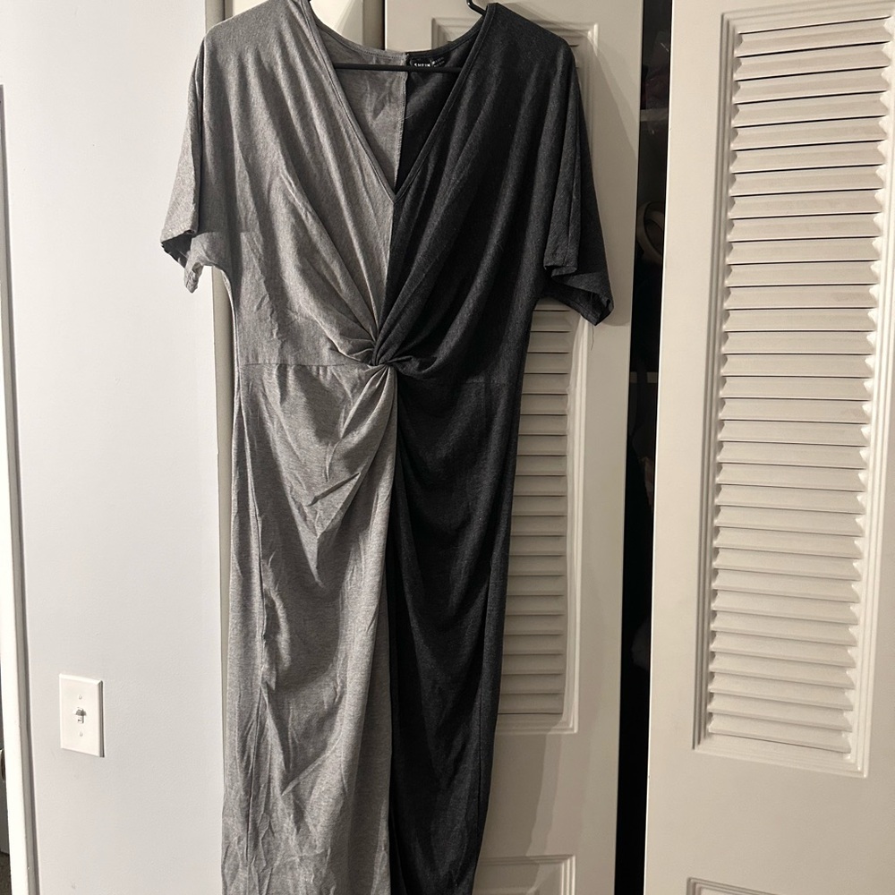 Gray color block twist dress from shein (2)